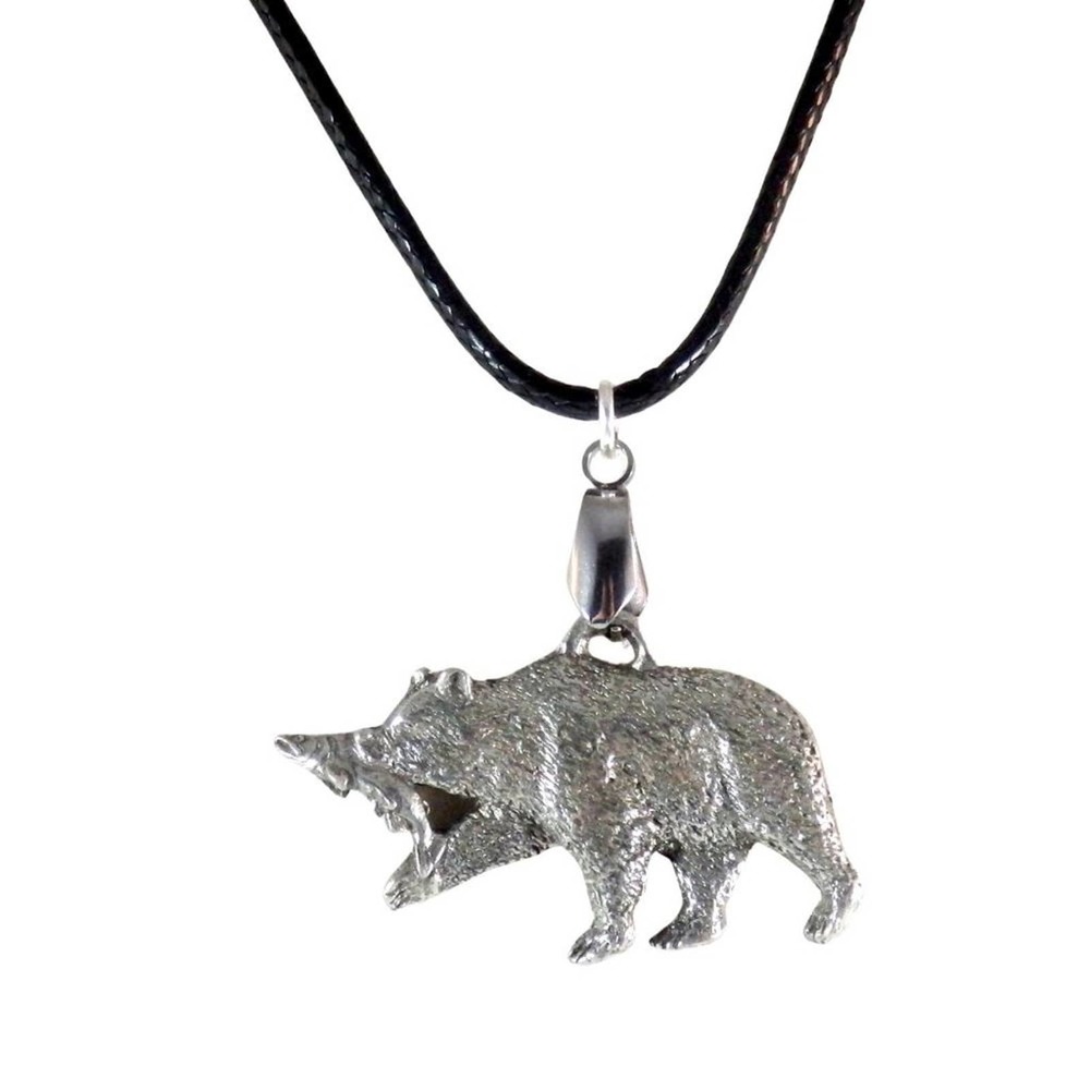 Pewter bear with fish necklace 1686